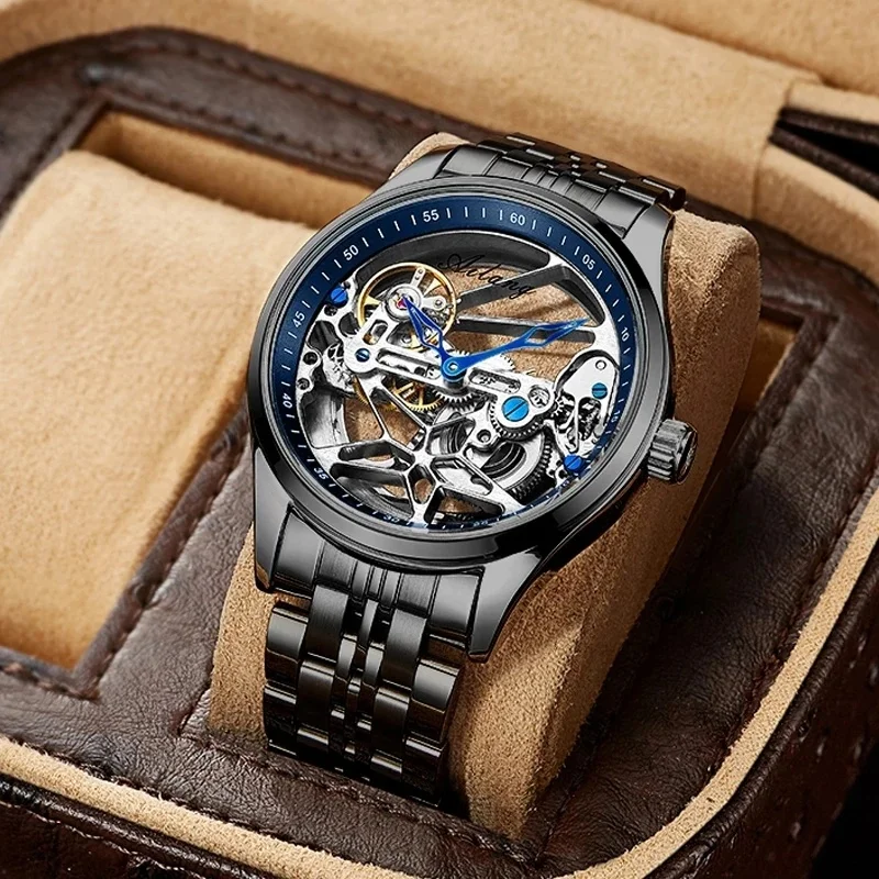 AILANG 8625 Steampunk Skeleton Automatic Mechanical Watch, Transparent Hollow Men’s Wristwatch, Relogio Masculino