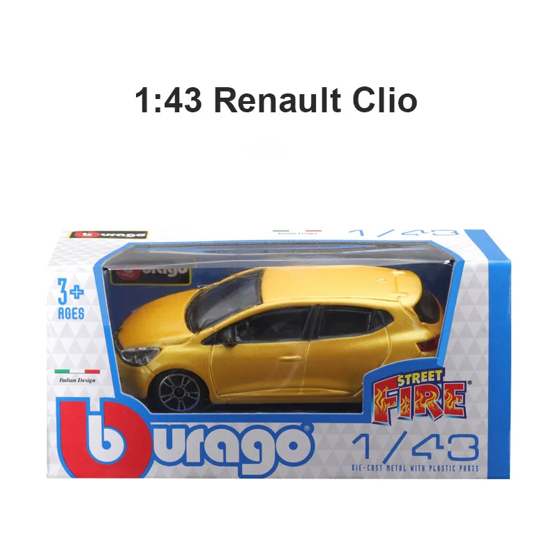 1:43 Bburago BMW M4 Cabrio Renault Clio Fiat 500 Alloy Die-cast Car Model Street Fire Series Model Collectible Holiday Gift