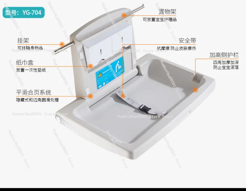 Wall Mounted Foldable Baby Changing Station Infant Changing Table for  Toilet with Safety Strap