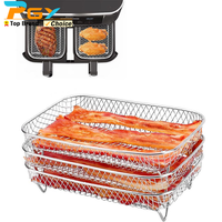 8 inch Air Fryer Rack Stainless Steel Grilling Rack 3 Layer Grill Stackable Round Rectangle Air Fryer Basket Oven Baking Tray