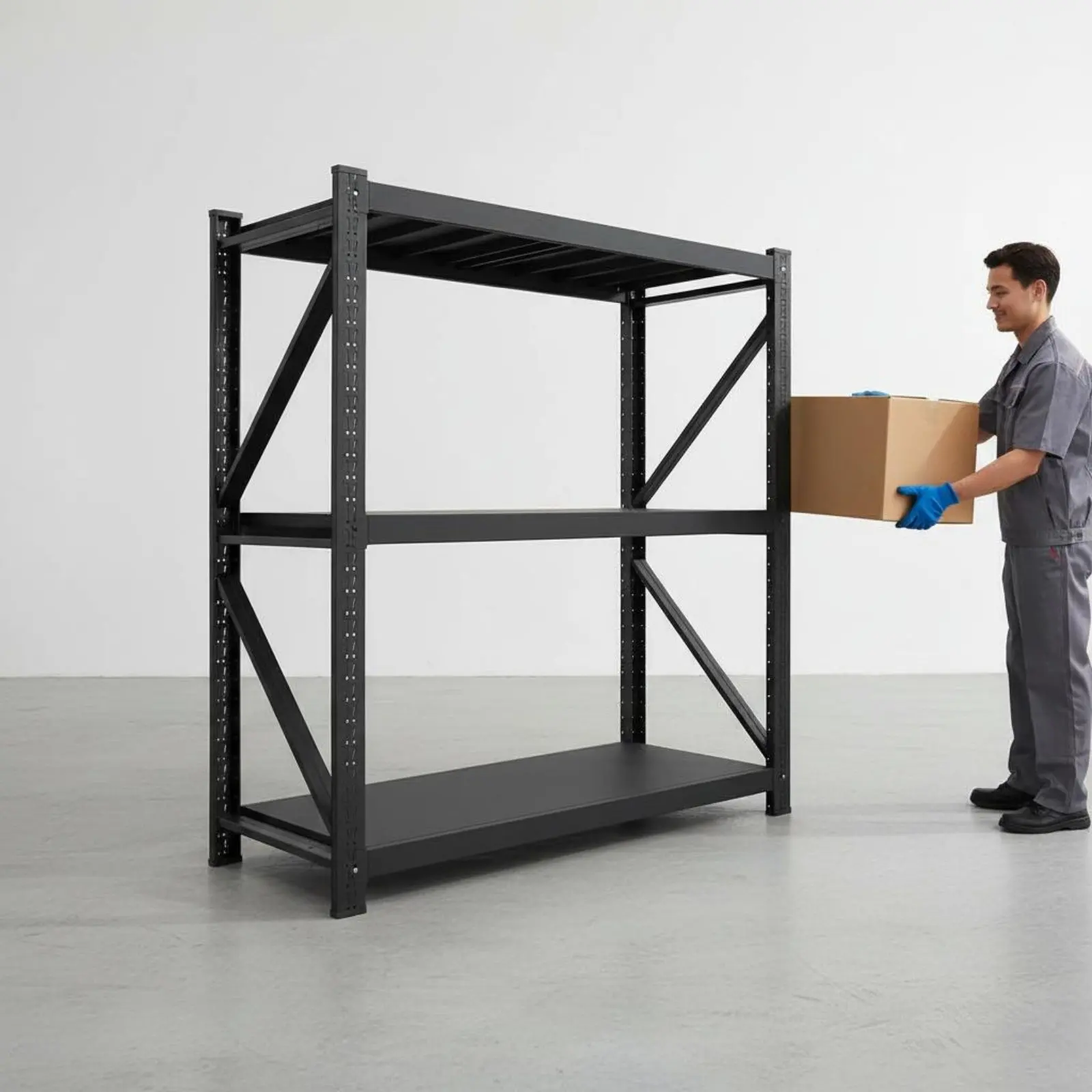 Warehouse Goods Rack Reinforced Shelves Sturdy-Duty Storage Shelf Four-Tier Metal Shelving Single-Tier Boltless Design