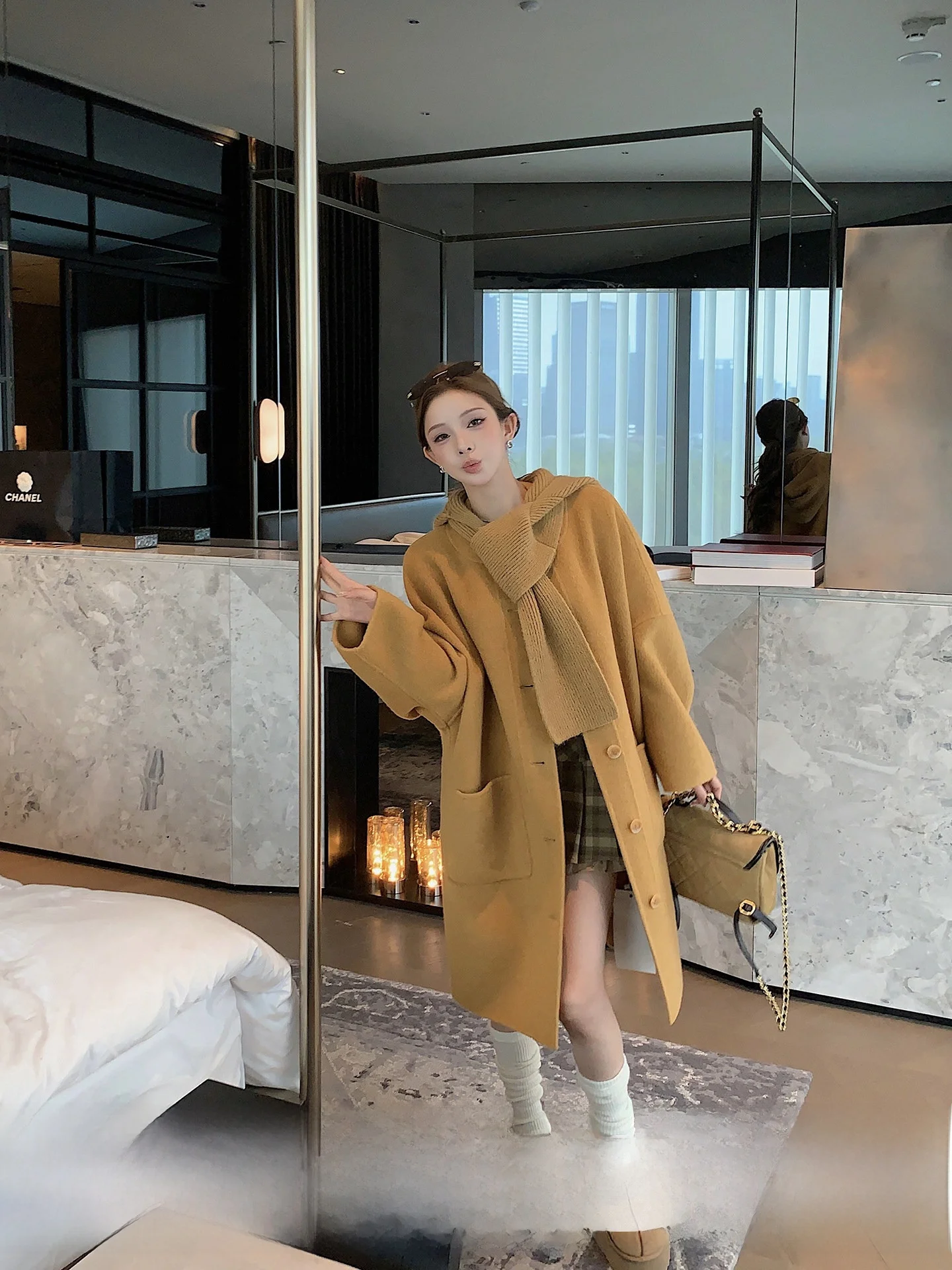 

Yellow Cookie Woolen Coat with awl Collar And Hood for Women Straight Cut Thi Winter Outerwear Pure Online Exclusive