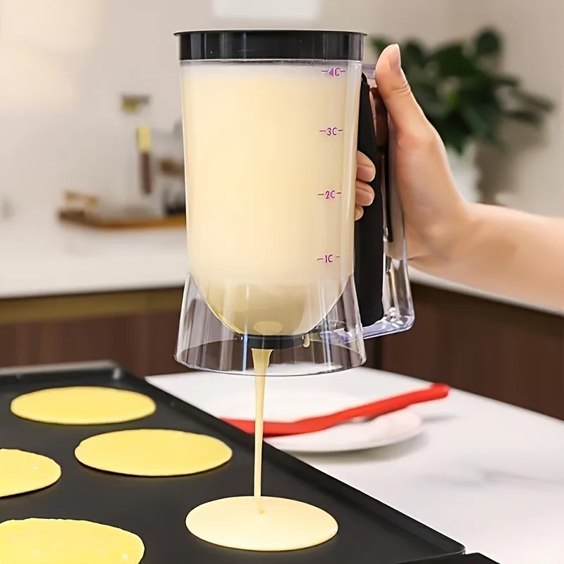 Multi Purpose Handheld Plastic Batter Dispenser With Measuring Cup Non-Stick Space-Saving Easy Clean Pour Jug Funnel Baking Essentials For Cupcake Pancake Waffle Cookie Tart Cream Mix Cake Making Kitchen Cooking Tools