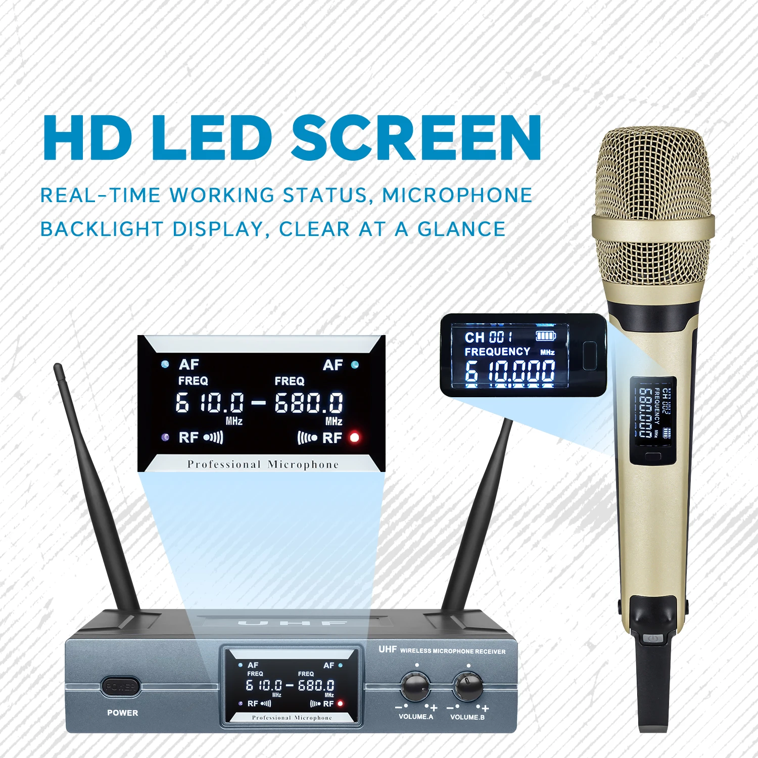 GAW-9001 Doppio microfono wireless professionale KTV Stage Sistema audio portatile dinamico per attività all'aperto