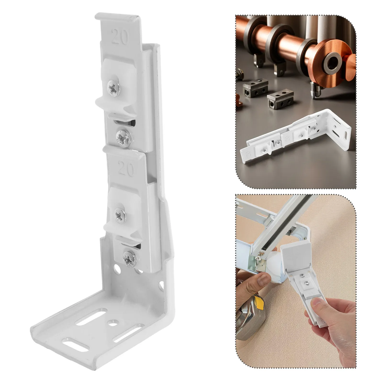 

Комплект из 4 регулируемых металлических кронштейнов для потолочного крепления карнизов, обеспечивающих бесшумную установку и фиксацию штор