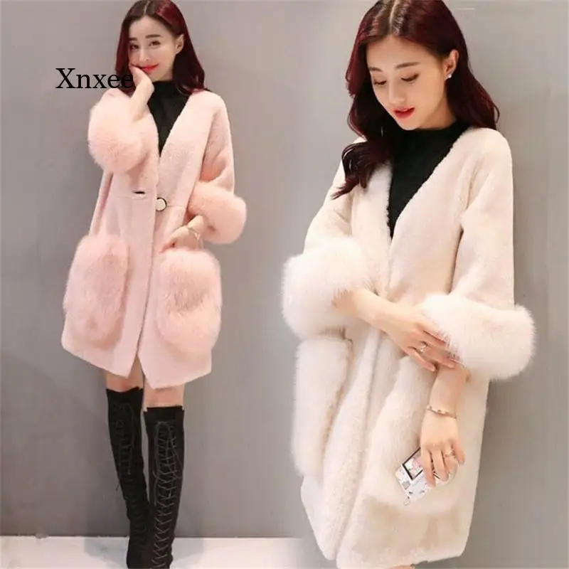 

2022 Winter New Fur Jackets Female Lamb Fur Mink Coat Loose 3/4 Sleeve Jacket Women Three-Dimensional Decorative Ladies Overwear