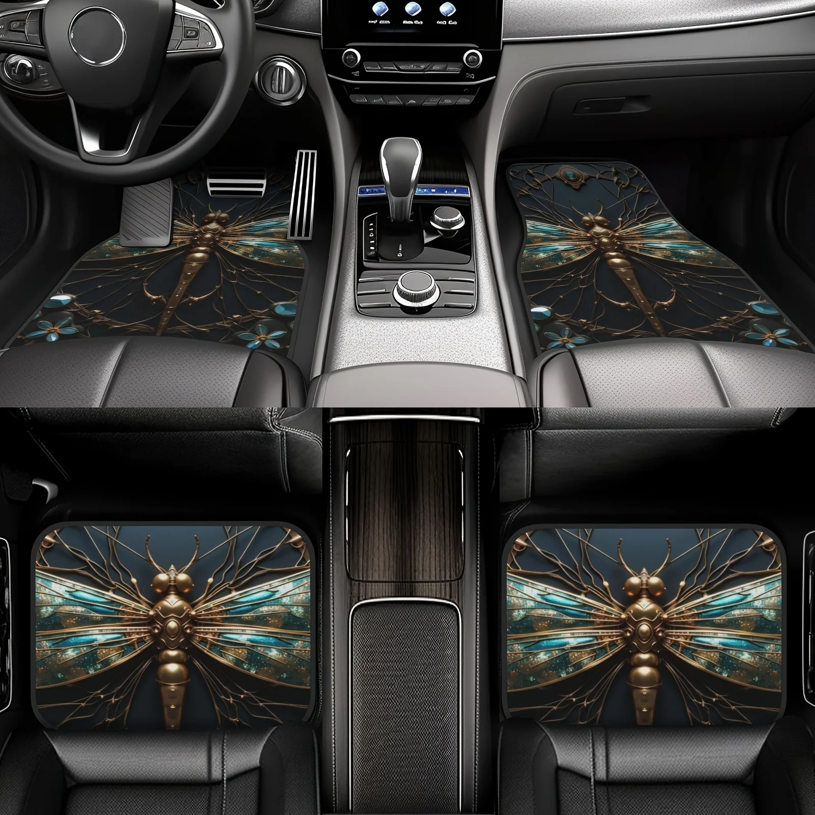 4pcs Dragonfly Pattern Car Floor Mats, Universal Fit For Sedans And Suvs, A Neutral Stylish Gift, Vehicle Accessories, Car Inter