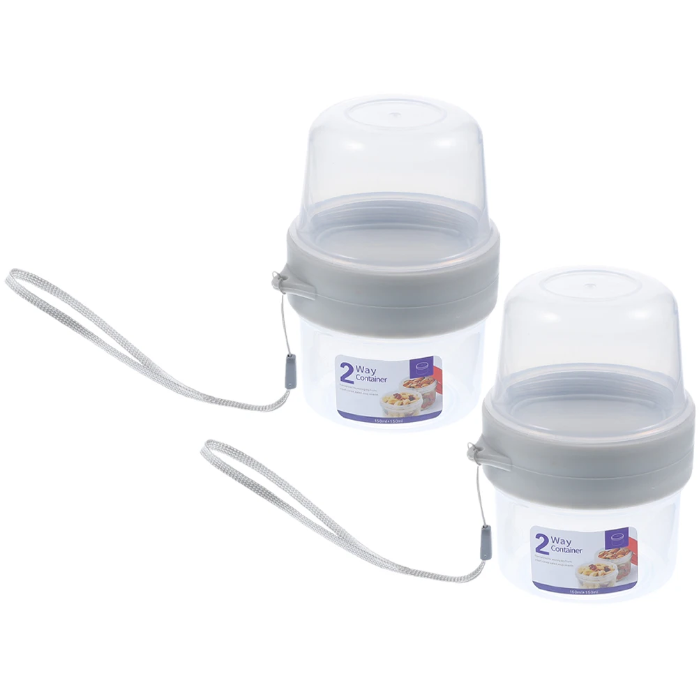 

2 Sets Fresh Keeping Sealing Box Double Layer Container Oatmeal Food Lanyard Cup PP Storage Overnight Fruit Vegetable Nuts