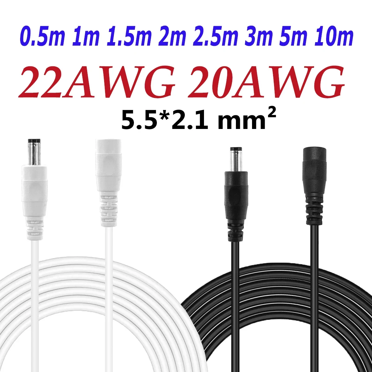 5.5*2.1mm DC Extension Cable Male Female Plug 22 20 AWG Jack Plug DC Power Cable For LED Strip Power Adapter Home CCTV Camera