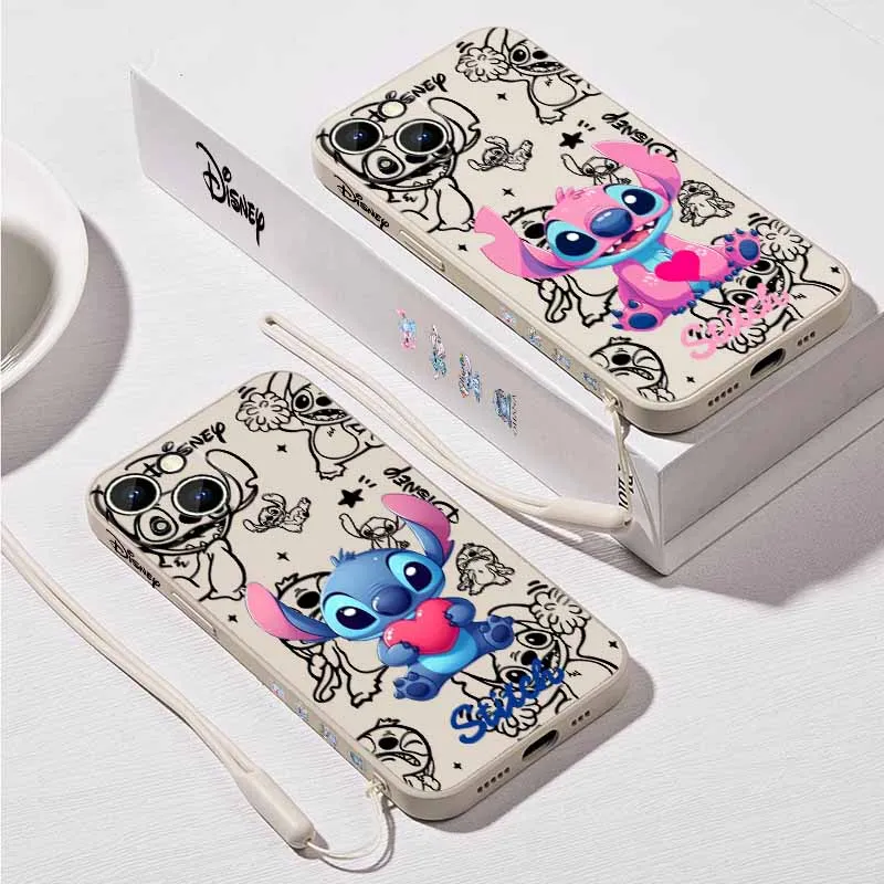 Casing HP Liquid Left Rope Love Disney Stitch Angel Untuk Samsung Galaxy S25 S24 S23 S22 S21 S20 FE Lite Plus Ultra