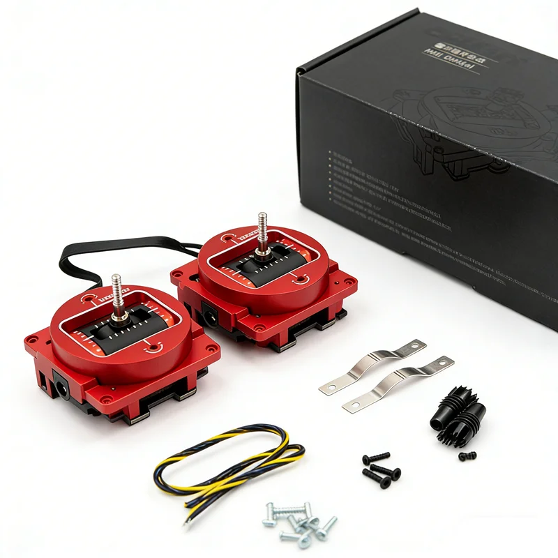 FLYSKY FS-HZCZ03-ADJ CNC Metal Hall Gimbal Assembly Base - Red, CNC Machined, Hall Sensor, Pair for PL18 & EL18 RC Transmitters