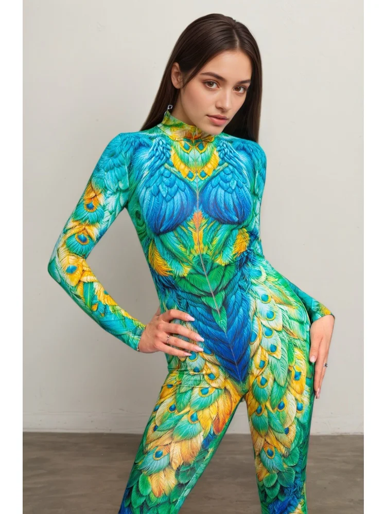 Mehrfarbiger Schlaghosen-Body mit Regenbogen-Effekt, ausgestellter Catsuit für Rave-Partys, Halloween, Schmetterlings-Skelett-Jumpsuit-Outfit 2026 – Detail 23
