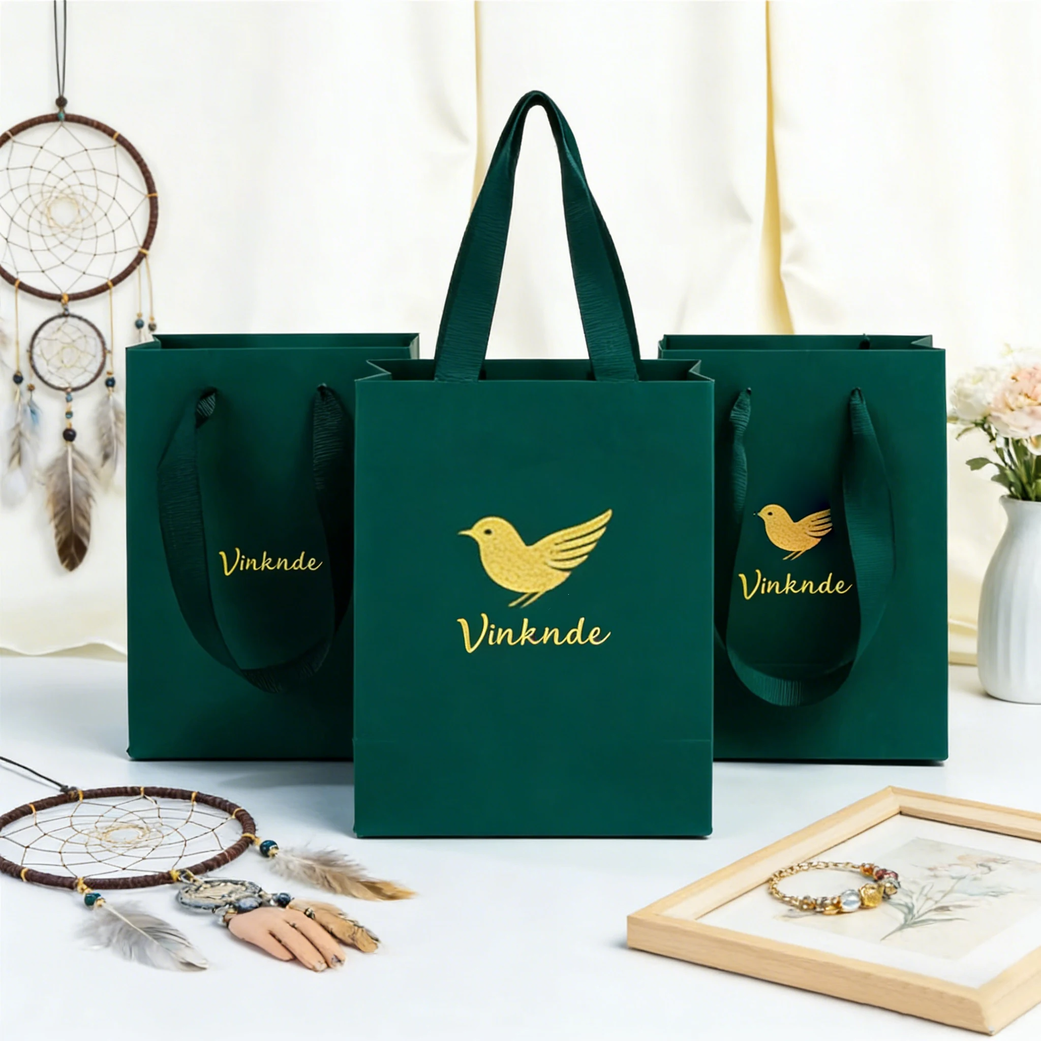 

Темно-зеленые подарочные пакеты, бумажные пакеты для упаковки ювелирных изделий, сумки-тоут с ручками, шопперы с возможностью нанесения логотипа для свадеб и малого бизнеса
