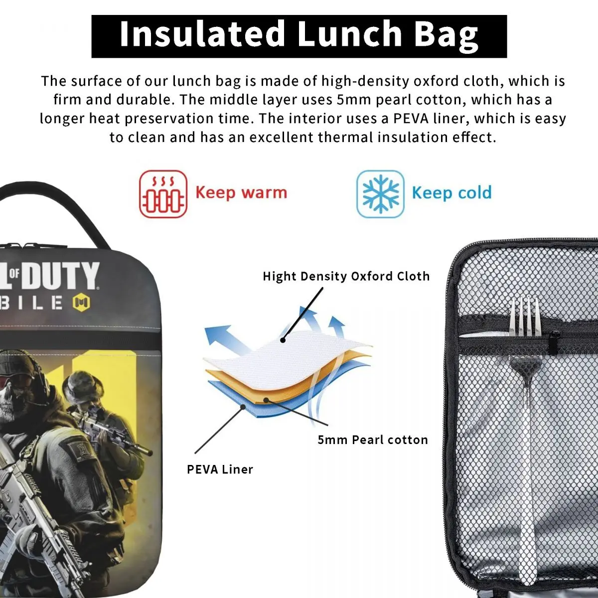 Moderne Warzone Spel Geïsoleerde Lunch Tassen Koeltas Lunch Container Ghost Grote Tote Lunchbox Voor Mannen Vrouwen College Picknick