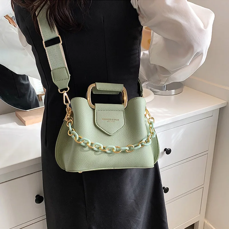 New Mini Luxury Women\'s Bucket Bag Quality Leather Shopper Shoulder Crossbody Bags Thick Chain Designer Tote Handbags and Purses