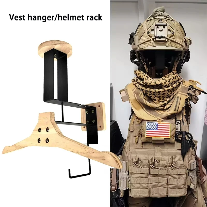 Wooden Motorcycle Helmet Cap Hanger Stainless Steel Wall Mount Suitable for Storing Tactical Clothing and Motorcycle Accessories