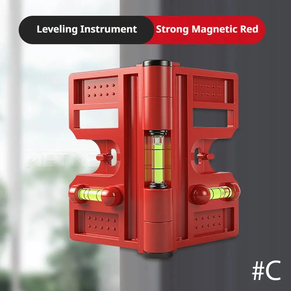 Folding Magnetic Post Level for Pipe, Post and Beams Leveling, 270° Adjustable Folding Post Level with 3 Vials & Elastic Loop