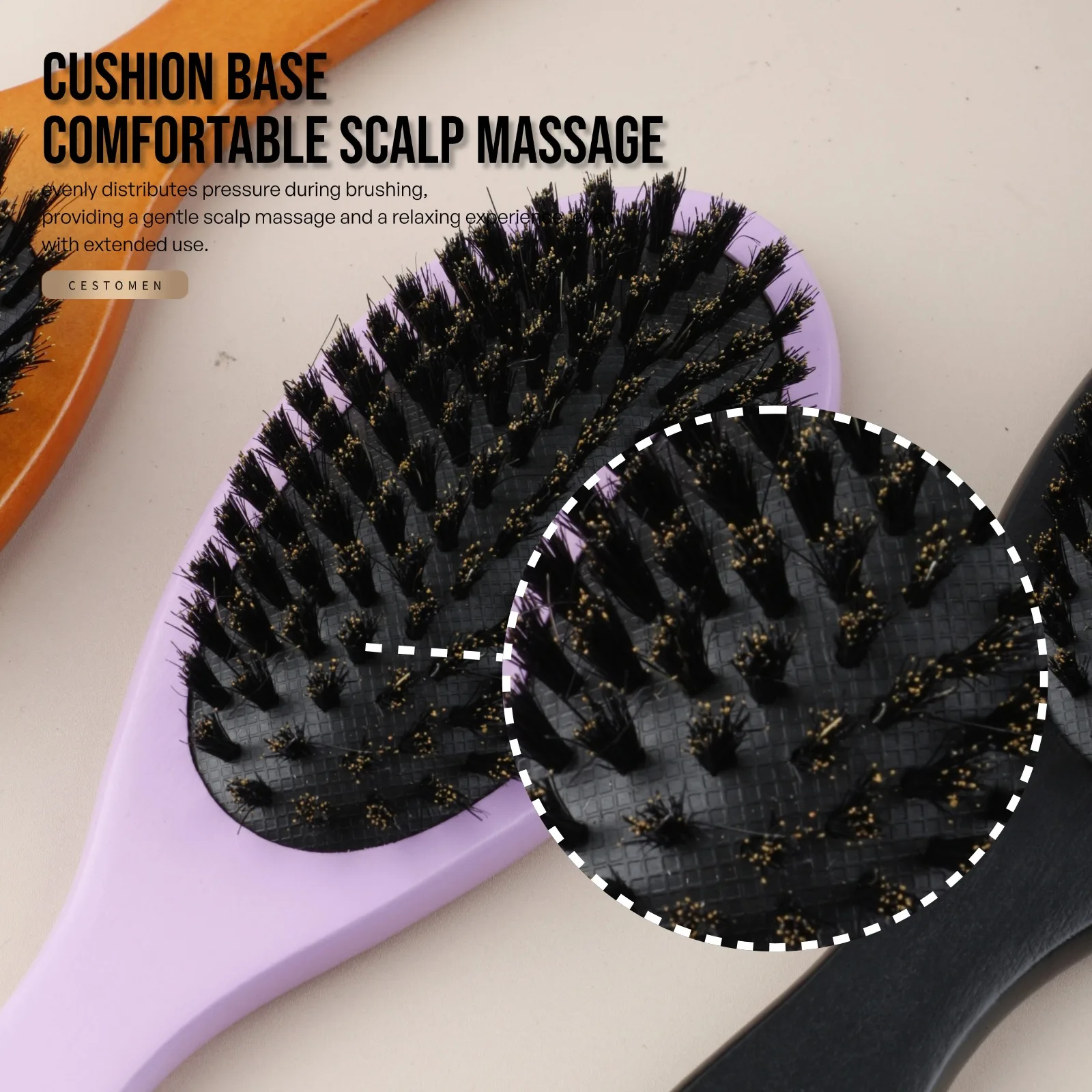 Natural Boar Bristle Oval Hair Brush Woman Antistatic Detangle Straight Hair Brush Scalp Massage Hairdressing Air Cushion Comb