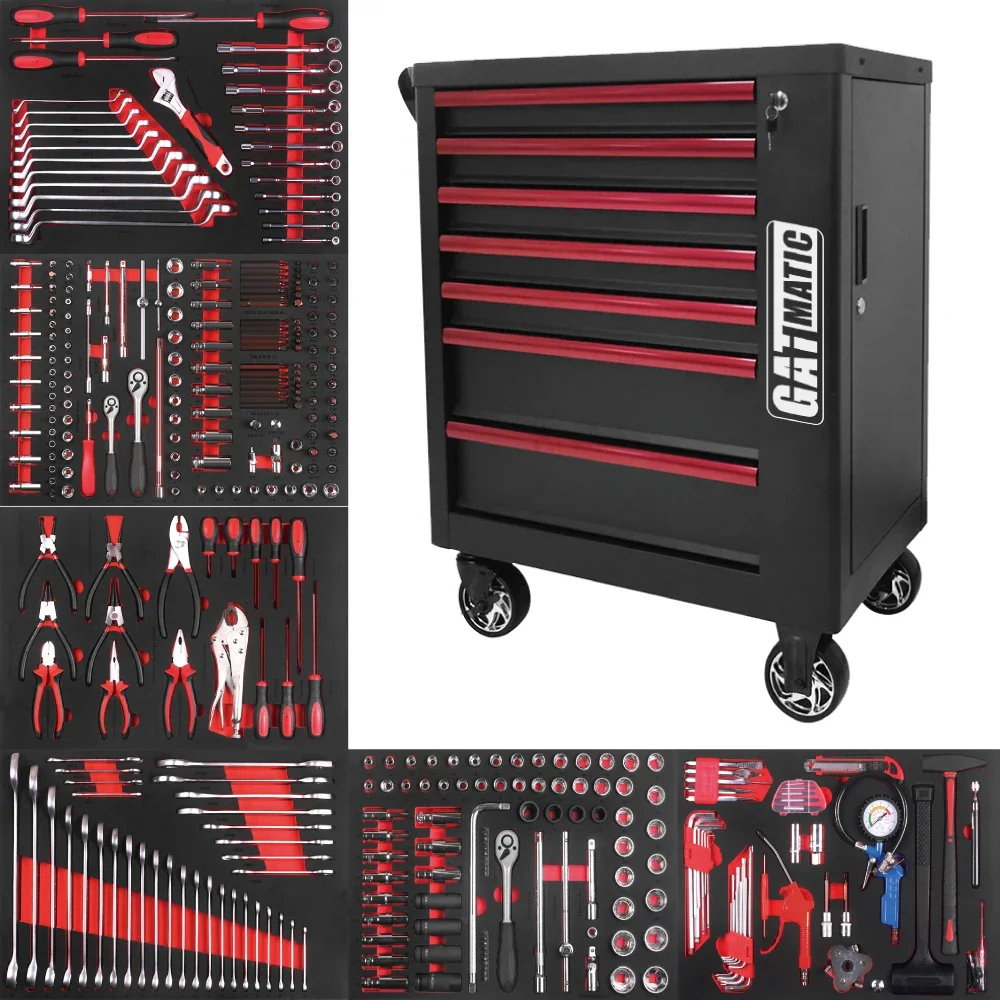 GATmatic Custom 7-Drawer Steel and Wood Garage Workshop Tool Cabinet Cart Trolley OEM Supported Metal Material Box Set