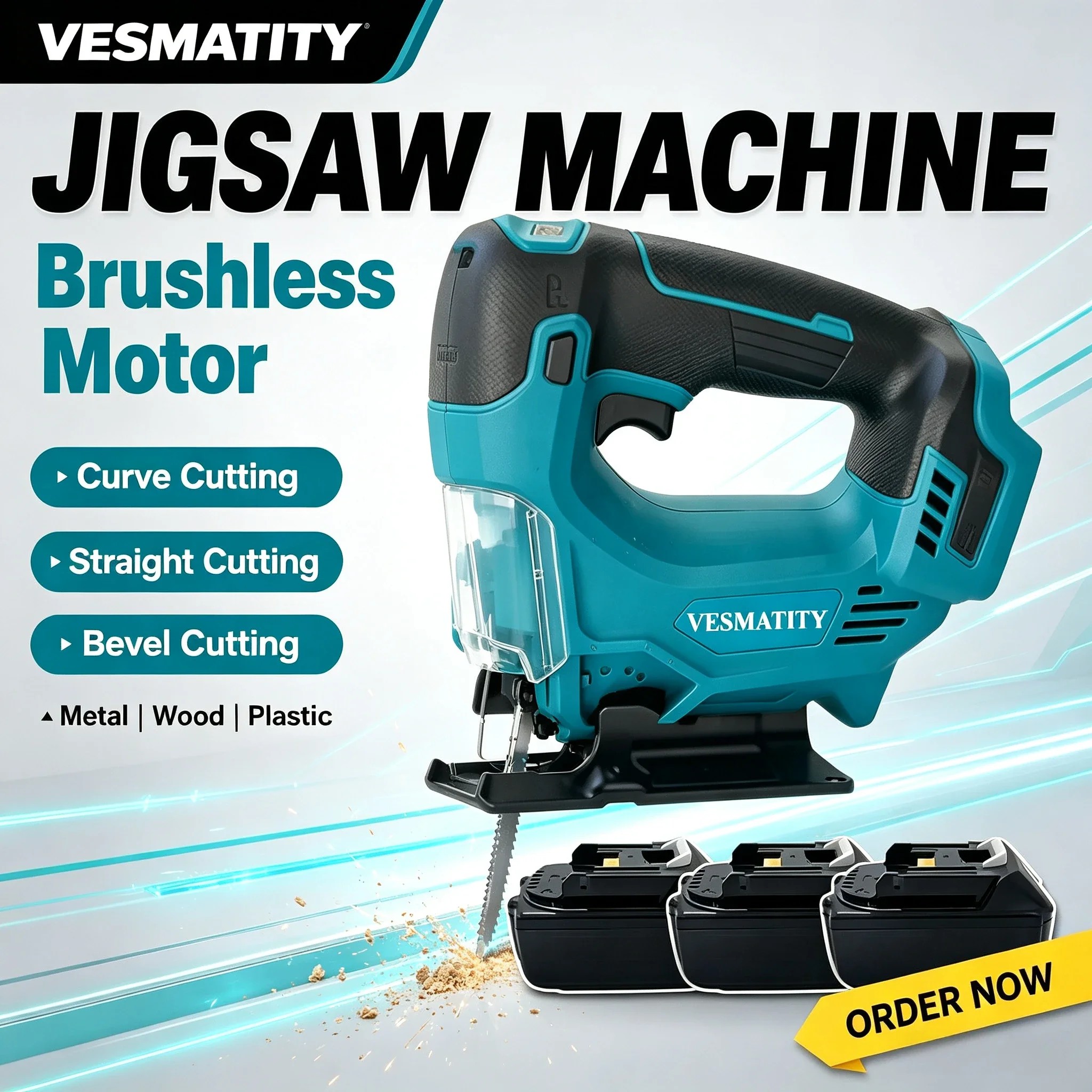 Portable Cordless Jig Saw 26mm Electric Curved Saw Multi-Function Cutting Woodworking Tool For 18V-20V Battery Professional