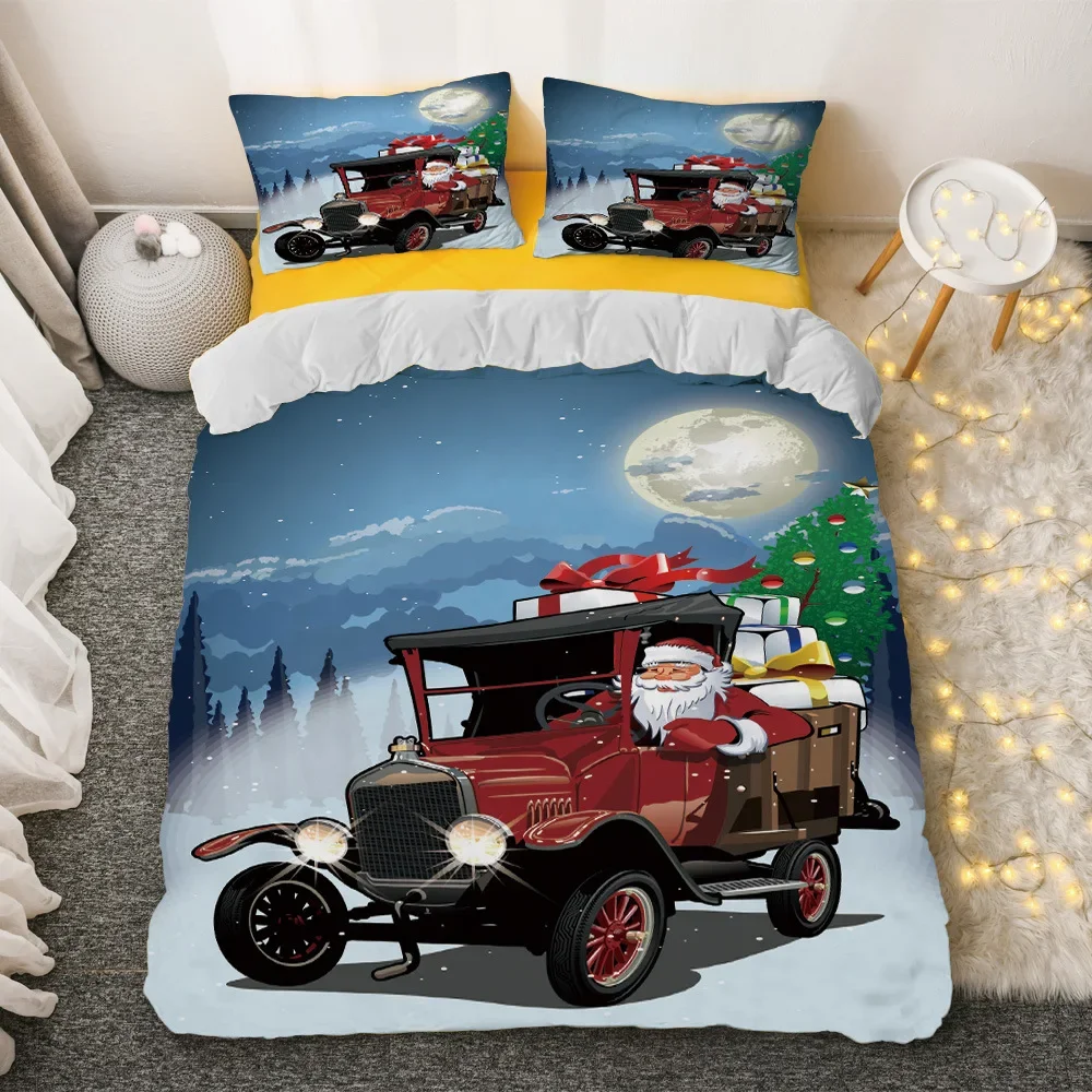 Christmas three-piece digital printing bed home textile quilt cover bed sheet four-piece set