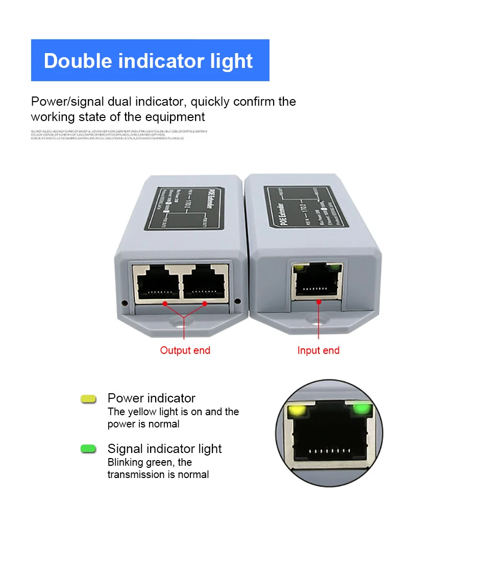 1 to 2 Port POE Extender 100/1000Mbps IEEE 802.3af/at Standard 48V for NVR IP Camera POE Extend 100 Meters for POE Range