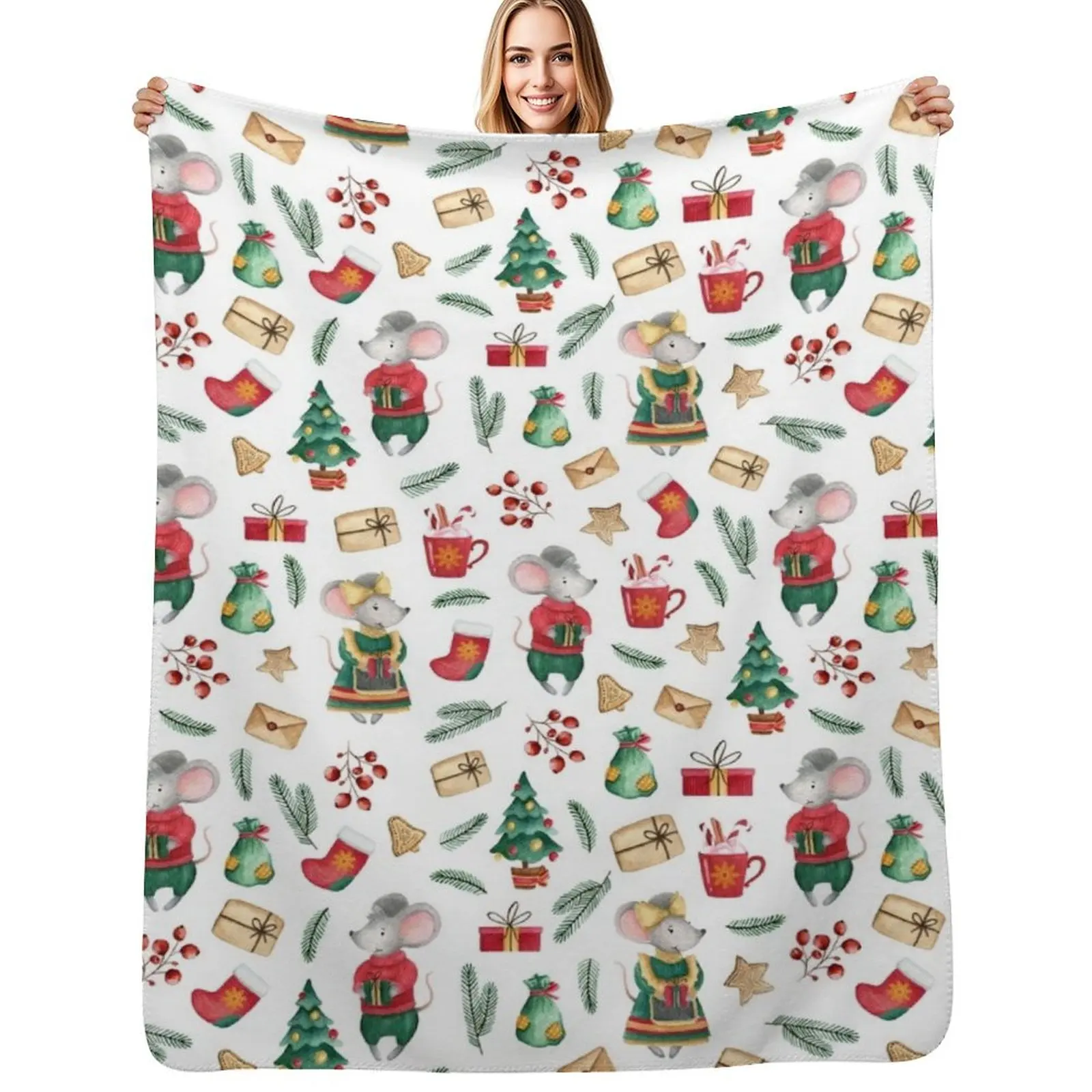 

Cute mice. Watercolor Throw Blanket Anti Shedding Soft Fuzzy Blanket for Home