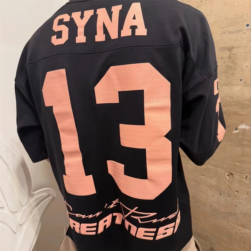 

Syna Summer New Faion Digital Letter Print ort Sve Свободная повседневная футболка из смеси хлопка и полиэстера круглый Ne