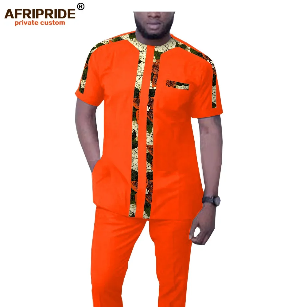 African Men`s Tracksuit Dashiki Printed Blouse and Pants Set Ankara Clothing Short Sleeve Shirts Suit AFRIPRIDE A1916045