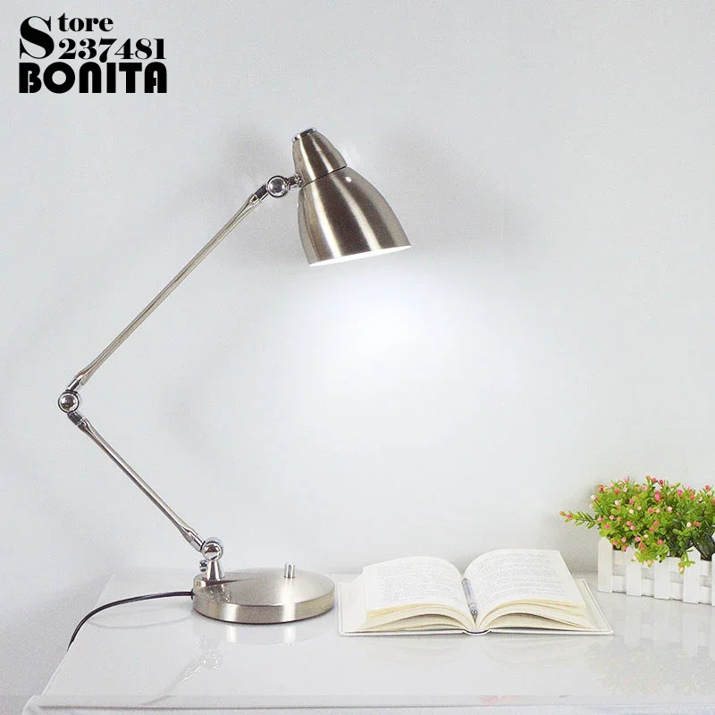 Modern Minimalist Metal Rotating Desktpop Lamp Bedside Working Reading Table Lamp Led Dimming Foldable Long Arm Table Light