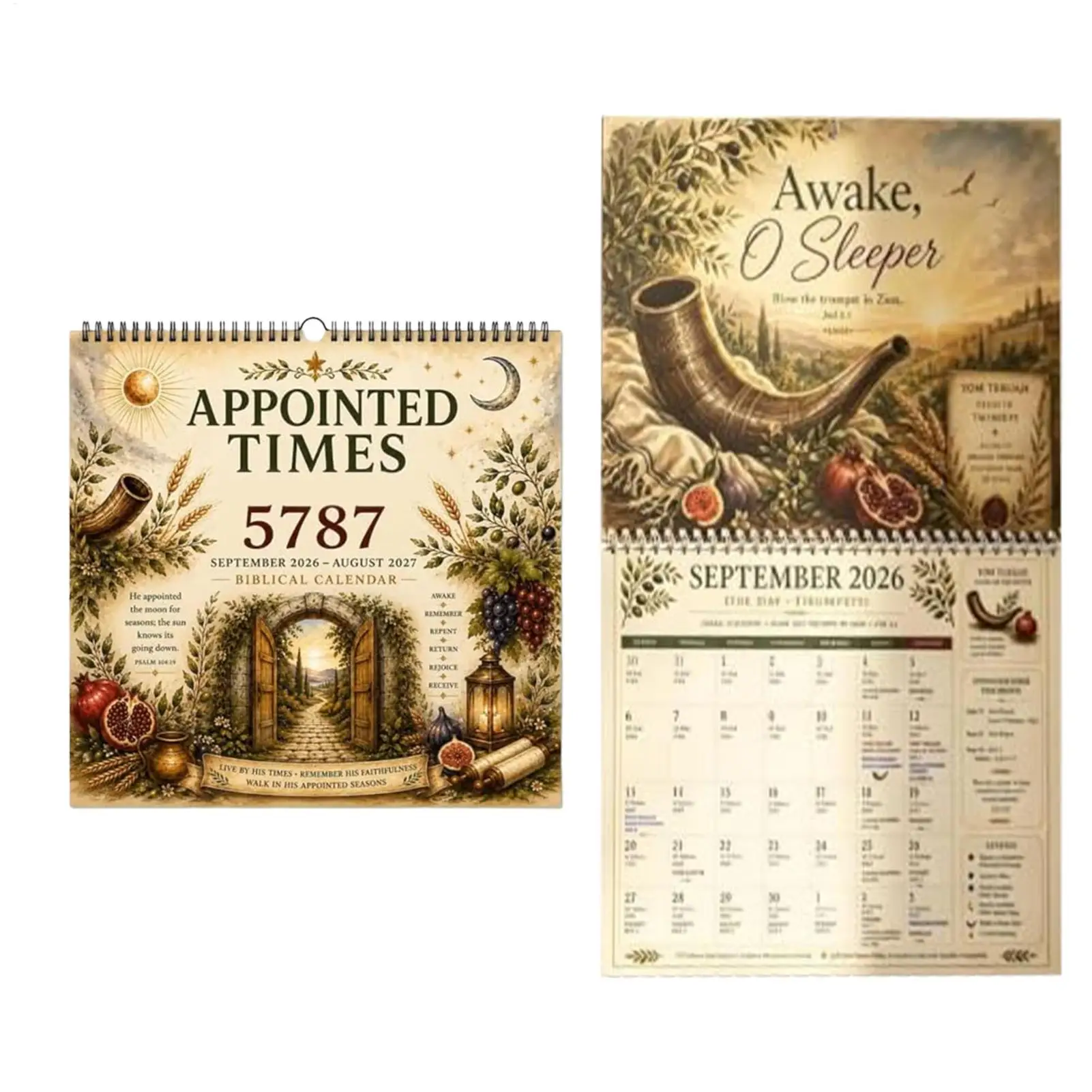 Biblical Hebrew Calendar Spiral Bound 2026-2027 Bible Scripture Illustrated Planner Appointed Times Calendar For Farmhouse home