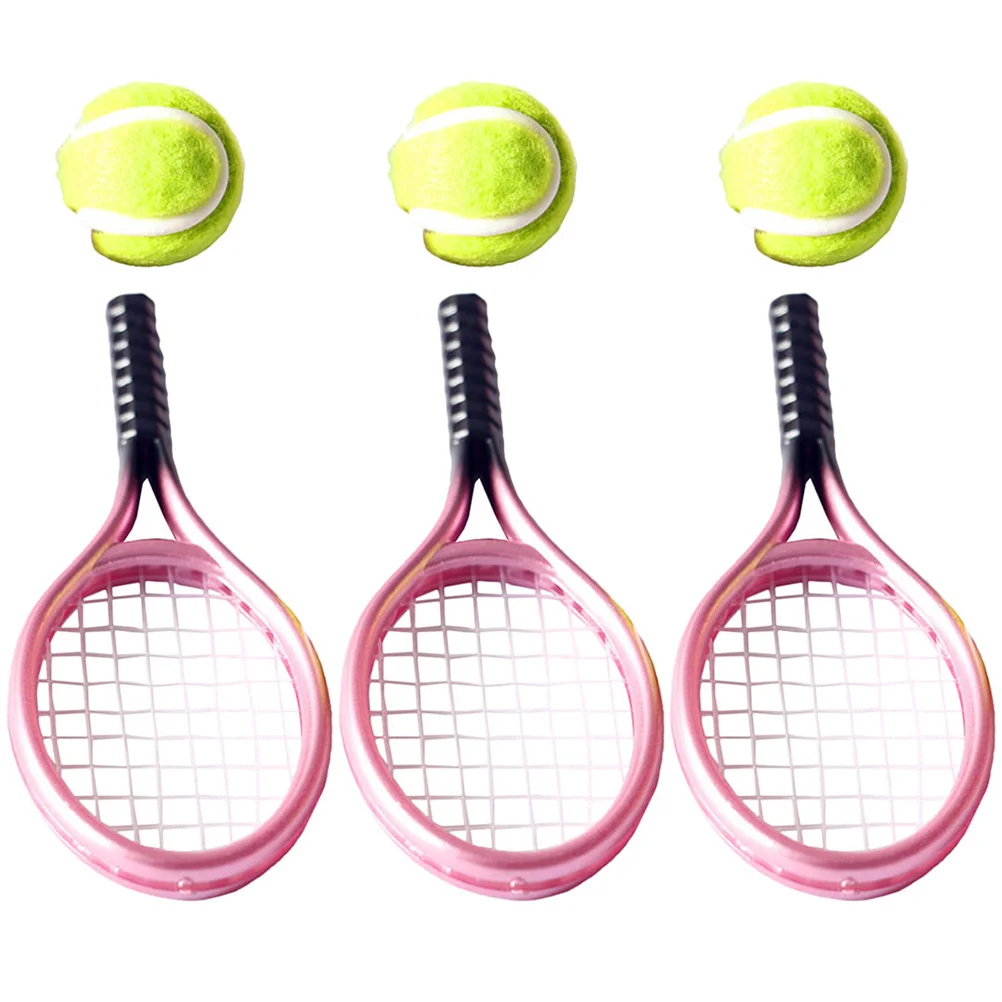 

3 Sets Tennis Racket Toys for Babies Photography Props Minihouse Decorate Miniature Plastic Children Toddler Desktop Model Tool