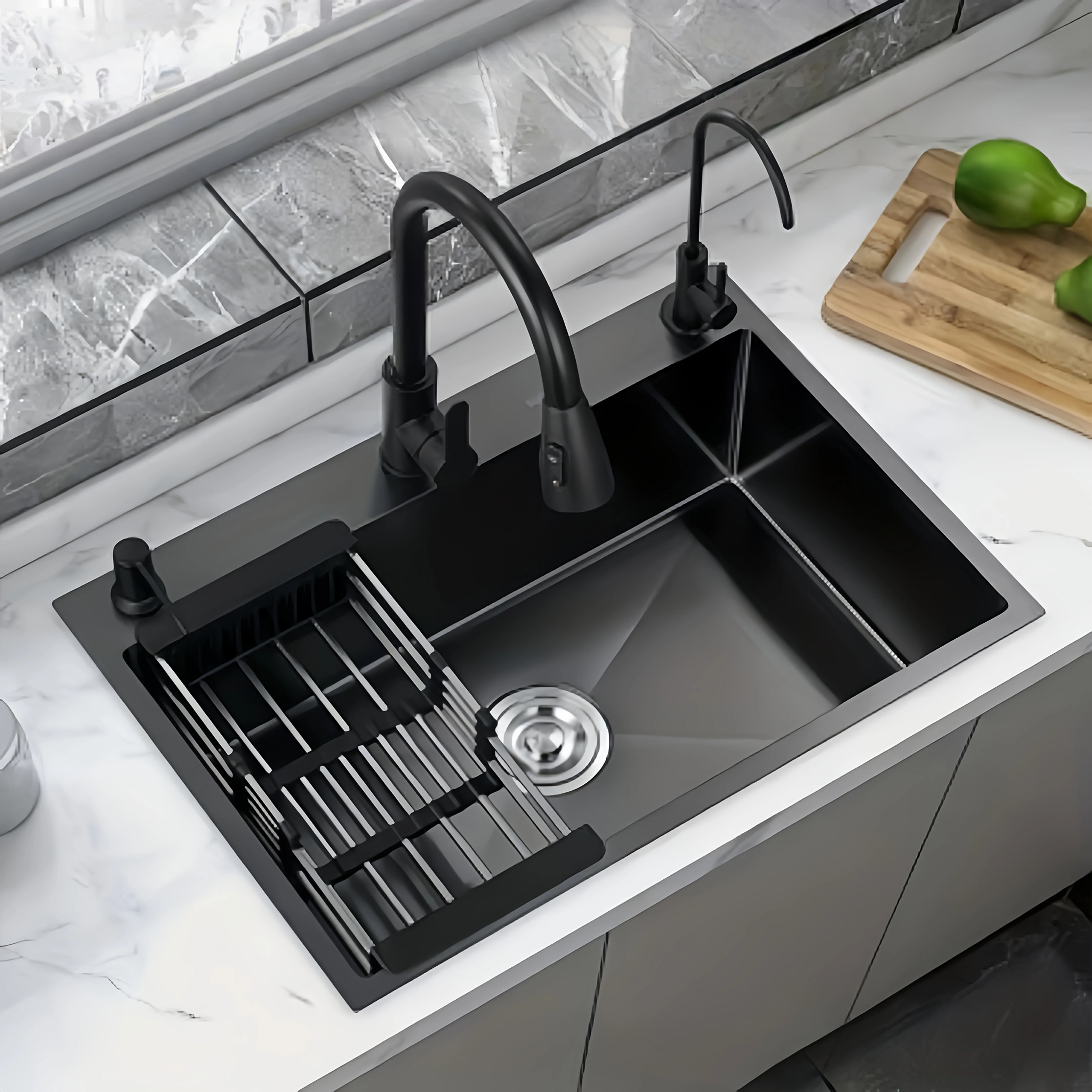

Contemporary Single Bowl Stainless Steel Kitchen Sink – Drop-In/Undermount with Faucet & Multi-Functional Kit