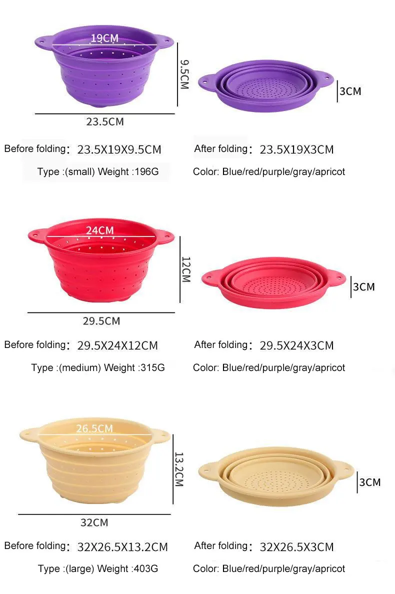 Foldable Food Silicone Drain Basket Fruit Vegetable Washing Basket Strainer Colander Collapsible Drainer Kitchen Storage Tool