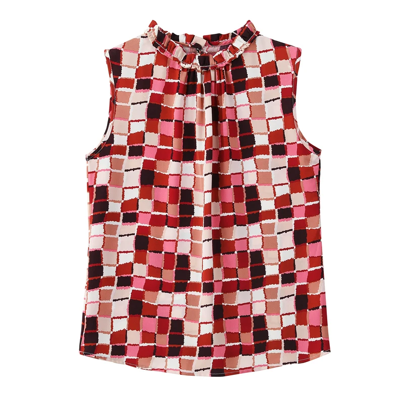 2023 Spring Summer Tops For Women New Fashion Chiffon Blouse Casual Sleeveless Floral Printed Shirt