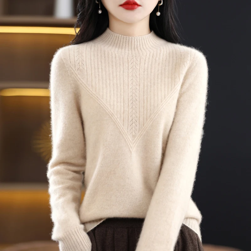 Wool Sweater Womens Clothing Mock Neck Sweater Female Long Sleeve Tops Knitwears Autumn Winter Fashion New In Pullover Jumper