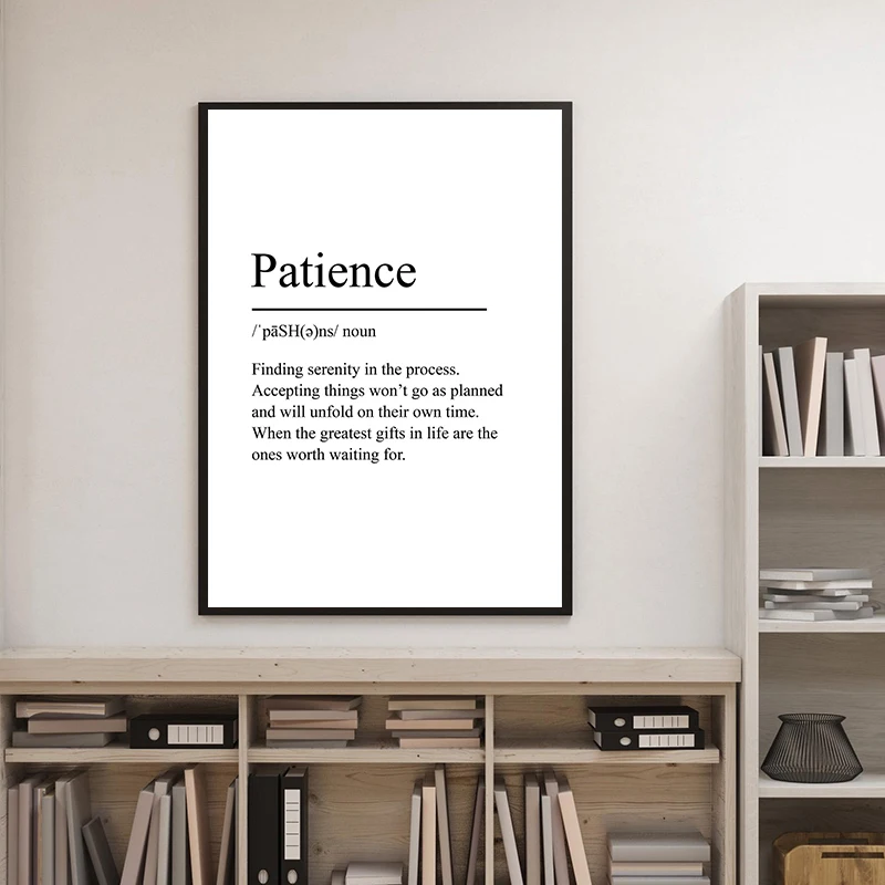 FramelessWhite Minimalist Inspirational Phrases Poster Print Success Focus Patience Definition Canvas Painting for Home Office W