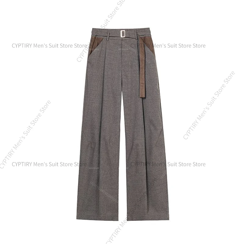 

2026 новые мужские брюки, осенние новые замшевые лоскутные брюки с белым фоном, мужские брюки