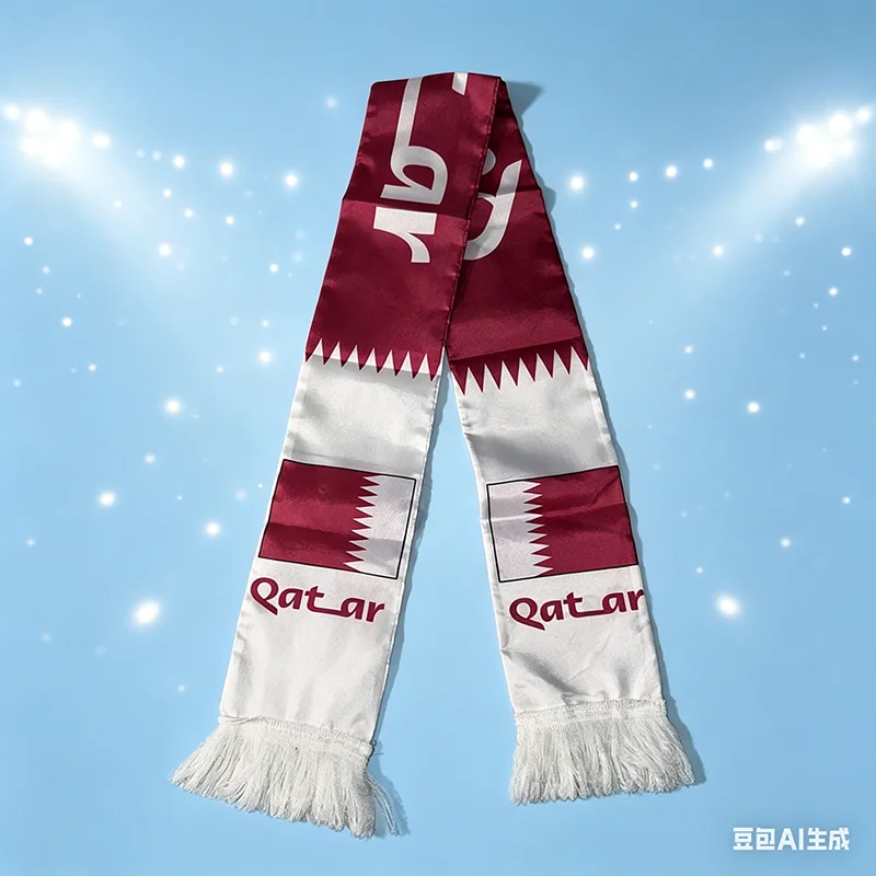 Z-ONE FLAG 14x135cm Qatar  Scarf  Double-sided  Satin  Tassels Suitable for 2026 Football cup, Sports, Events