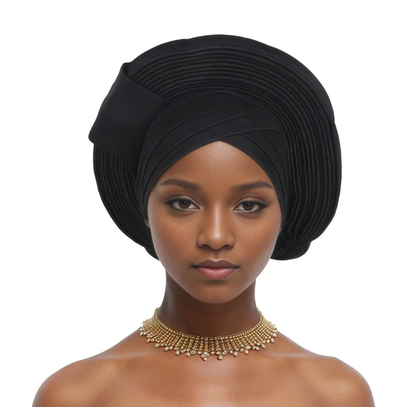 Plain Auto Gele African Head Caps for Women Auto Gele Headtie Already Luxury Gele for Wedding Head Tie Nigerian Turban Cap