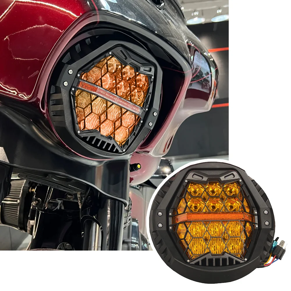 

DOT Bright 120W 7''Motorcycle LED Headlight with Amber Turn Signal For Touring Street Glide 14-23 Headlamp Amber DRL Hi/Low Beam