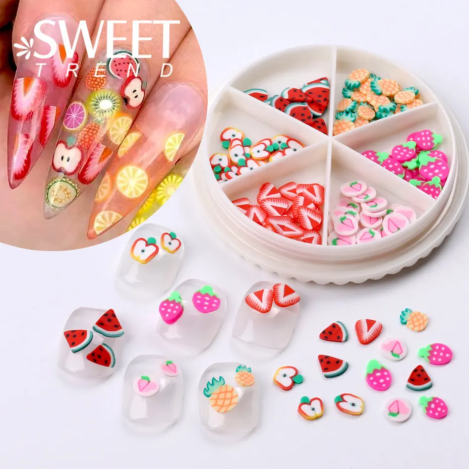 3D Mini Fruits Polymer Soft Clay Flakes Nail Art Decoration Cartoon Flower Lemon Candy Xmas Mixed Design DIY Gel Nail Accessorie