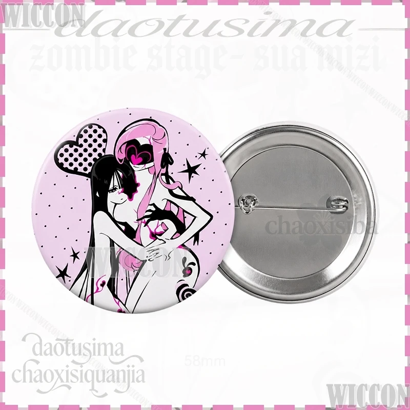 Sua Mizi Anime Cartoon 58mm Badge Brooches On Backpack Clothes Handmade Round Enamel Pins Gifts Cosplay Alien Stage Zombie Stage