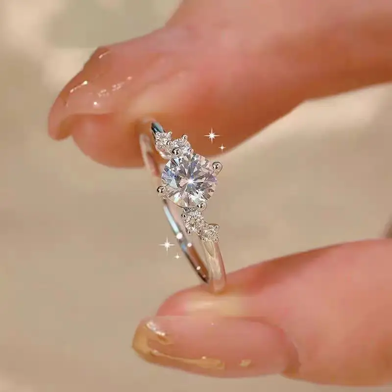 

18K white gold and platinum PT9501carat moissanite ring for women four-claw galaxy star engagement ring as a gift for girlfriend