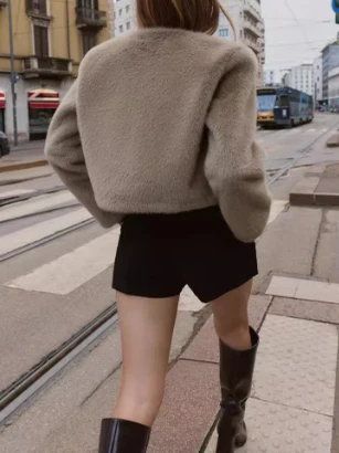 أوائل الخريف طويلة Sve جولة Ne ort Jaet تأثير الفراء الاصطناعي زر إغلاق المرأة السائق معطف منتصف العام جمع #4