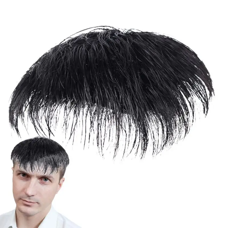 100% Natural Human Hair Toupee with Clips on Short Hair Replacement System Prosthetic Men\'s Wig Male Pieces For Men Baldnes