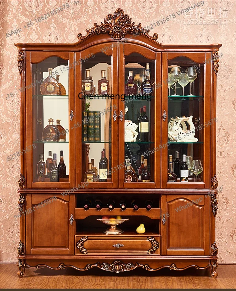 

European solid wood wine cabinet, living room dining room glass edge oak carved cabinet decorative partition cabinet new