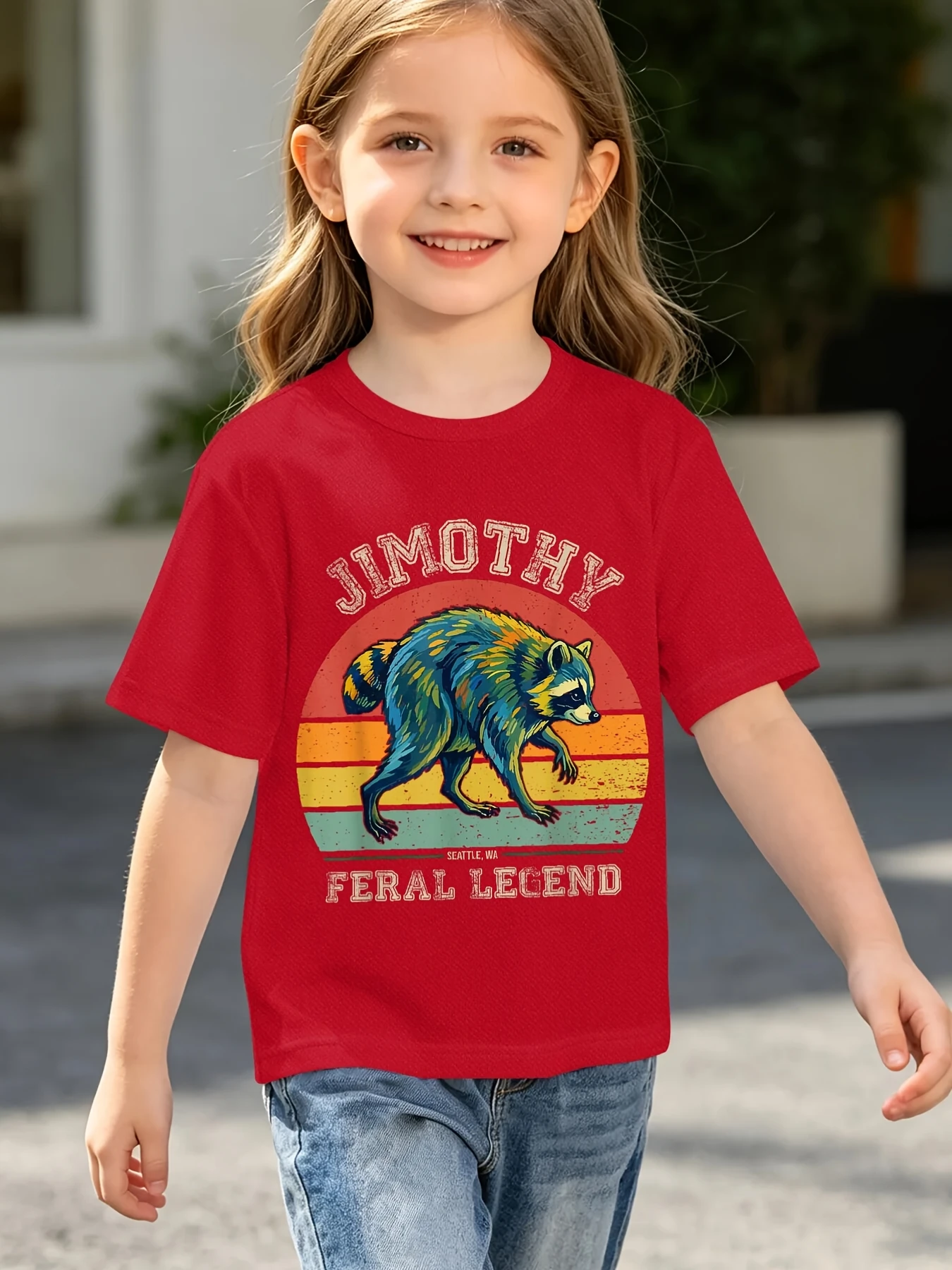 Vintage Raccoon Feral Legend Retro Animal Graphic Print T Shirt Family Matching Boys Girls Kids Casual Short Sleeve Tops