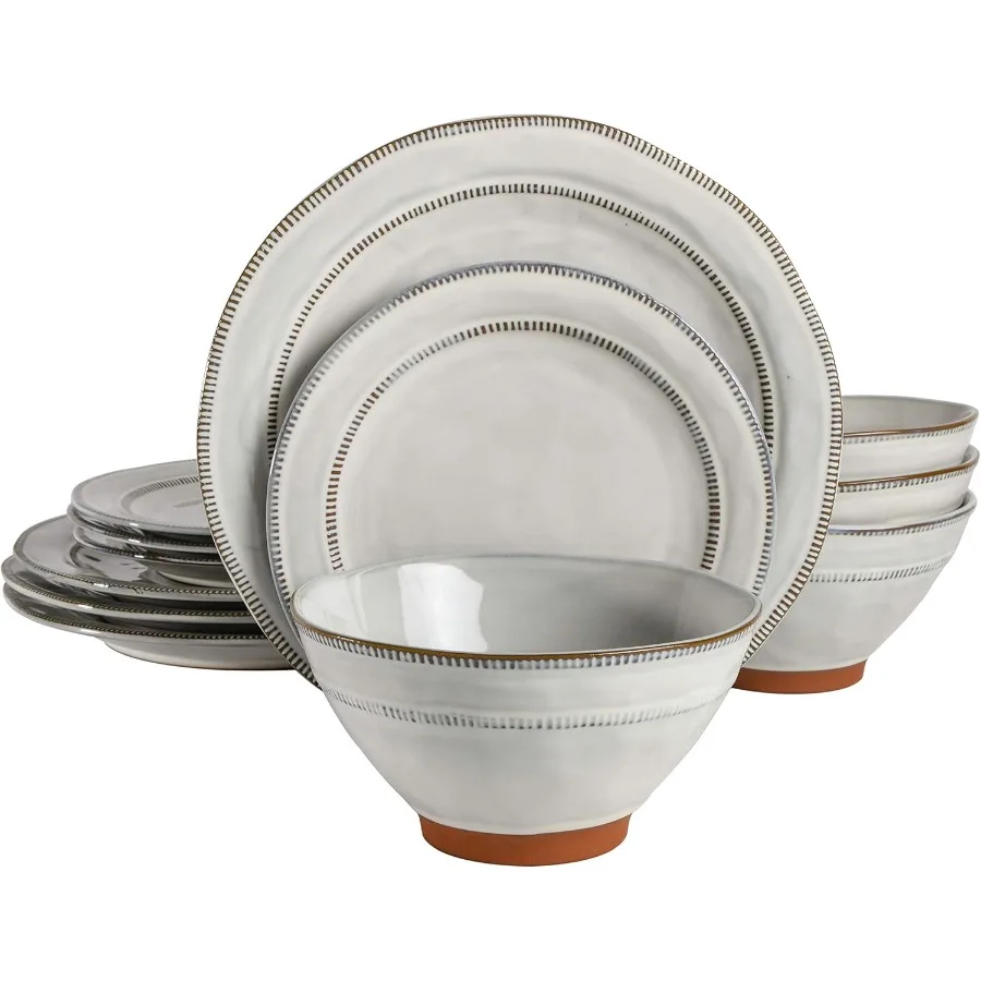 

Terranea Round Reactive Glaze Набор столовой посуды Terra Cotta Сервисный набор для четырех человек, 12 шт., белый