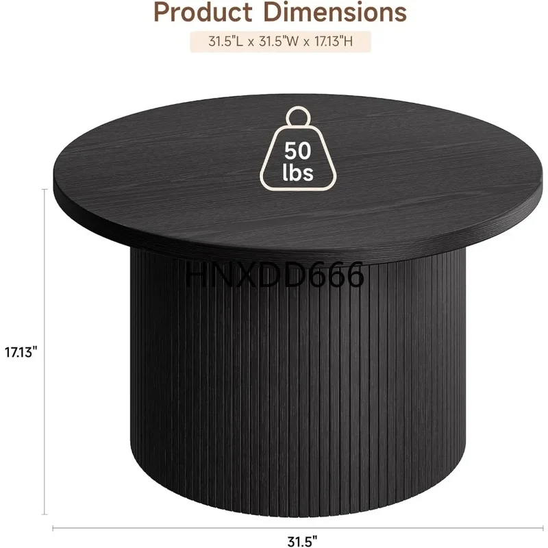 

31.5-inch Round Tambour Coffee Table, Mid-Century Modern Wood Drum Accent Table for Living Room